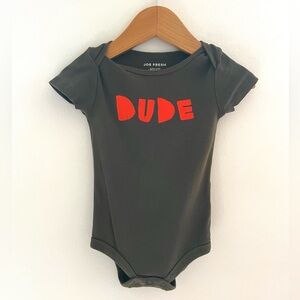 10/$30💥 DUDE Baby Boy Bodysuit Onesie, Khaki Green & Orange, Short Sleeves